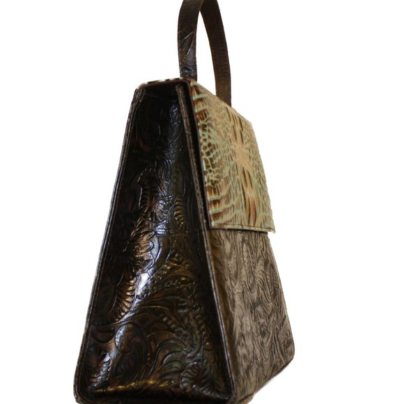 NEW Turquoise Crocodile Brown Tooling Handbag Bag - Picture 2 of 4